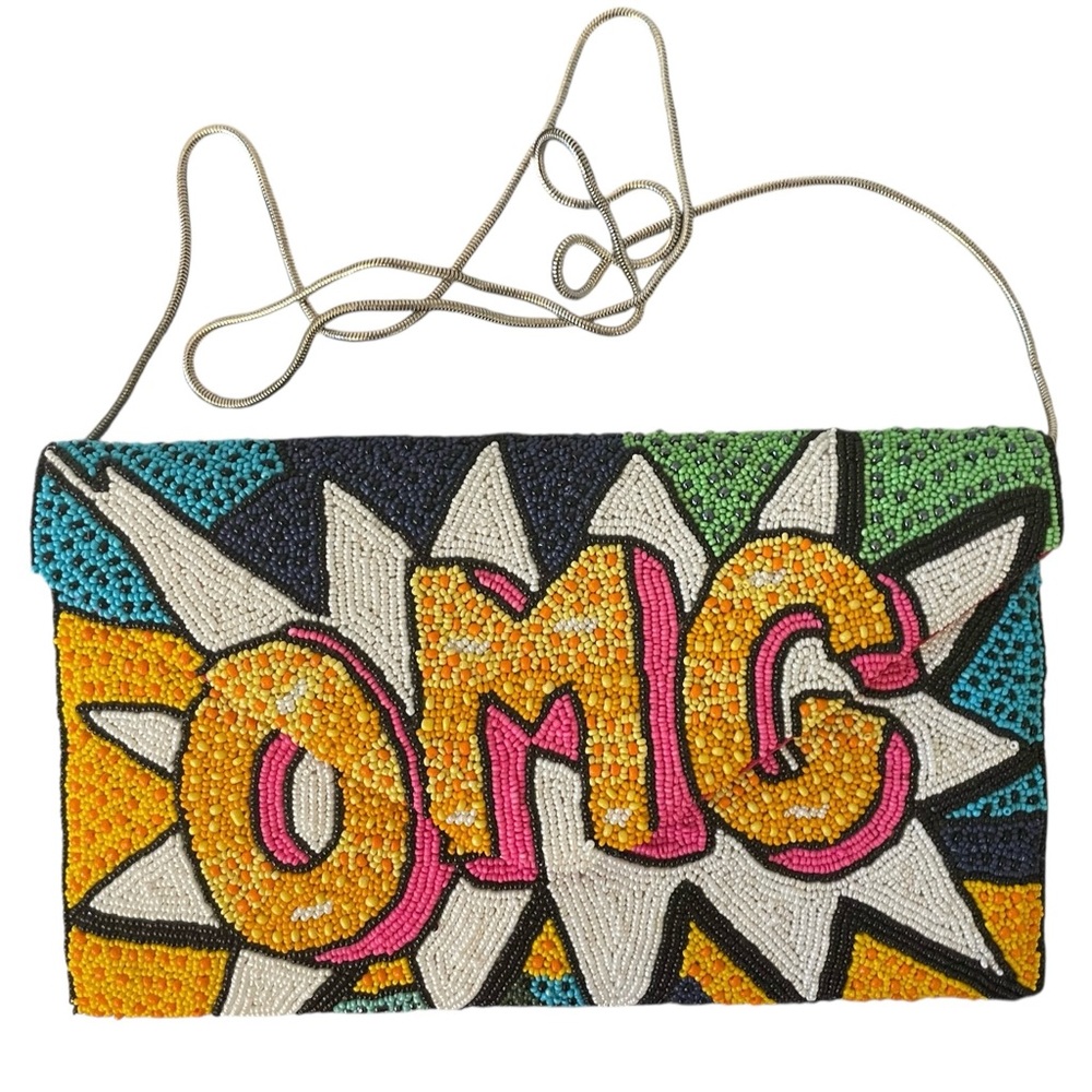 RICKI DESIGN Multicolored Beaded OMG Crossbody / Shoulder Bag with Metal Strap - Picture 2 of 15